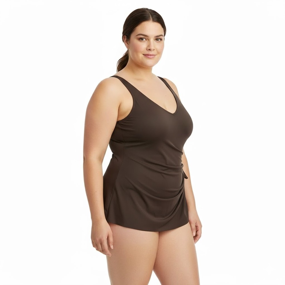 Roxanne Classics 24/46C Cinnamon Brown V Neck‎ Sarong Swimwear Tummy Control New